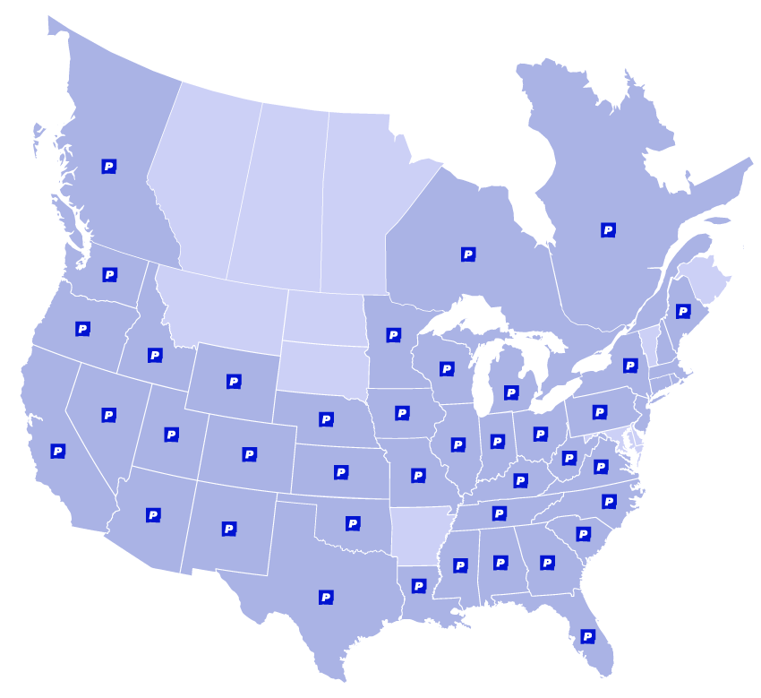 Map of Paper's presence across USA and Canada Map of Paper's presence across USA and Canada
